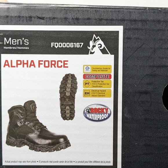 Rocky Alpha Force Composite Toe Work Boots, Black, Men\'s 6 Wide main image 2